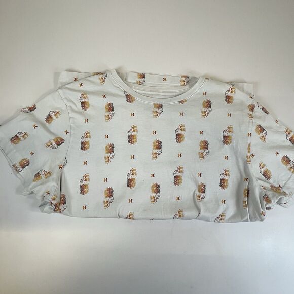 Men's Hurley Pineapple Skulls All Over Print‎ White Short Sleeve T-Shirt Sz Lg - Picture 8 of 8